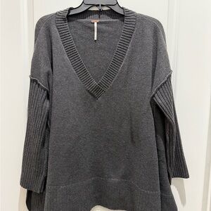 Free People Charcoal V-Neck Sweater